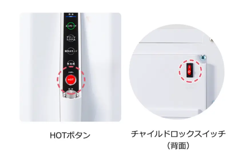HOTボタン チャイルドロックスイッチ(背面)